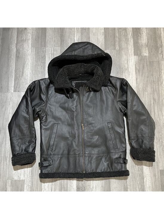 The Limited Jackets & Blazers - Women's Leather Limited BlackLeather Coat With Hood Faux Fur Size Extra Large